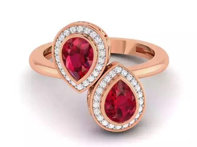 Ruby Pear High End Cocktail Ring 3dm renders details