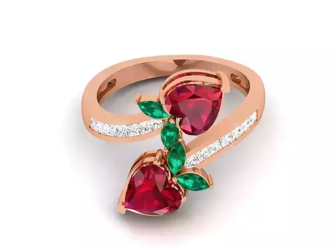 Ruby Heart High End Cocktail Ring 3dm renders details