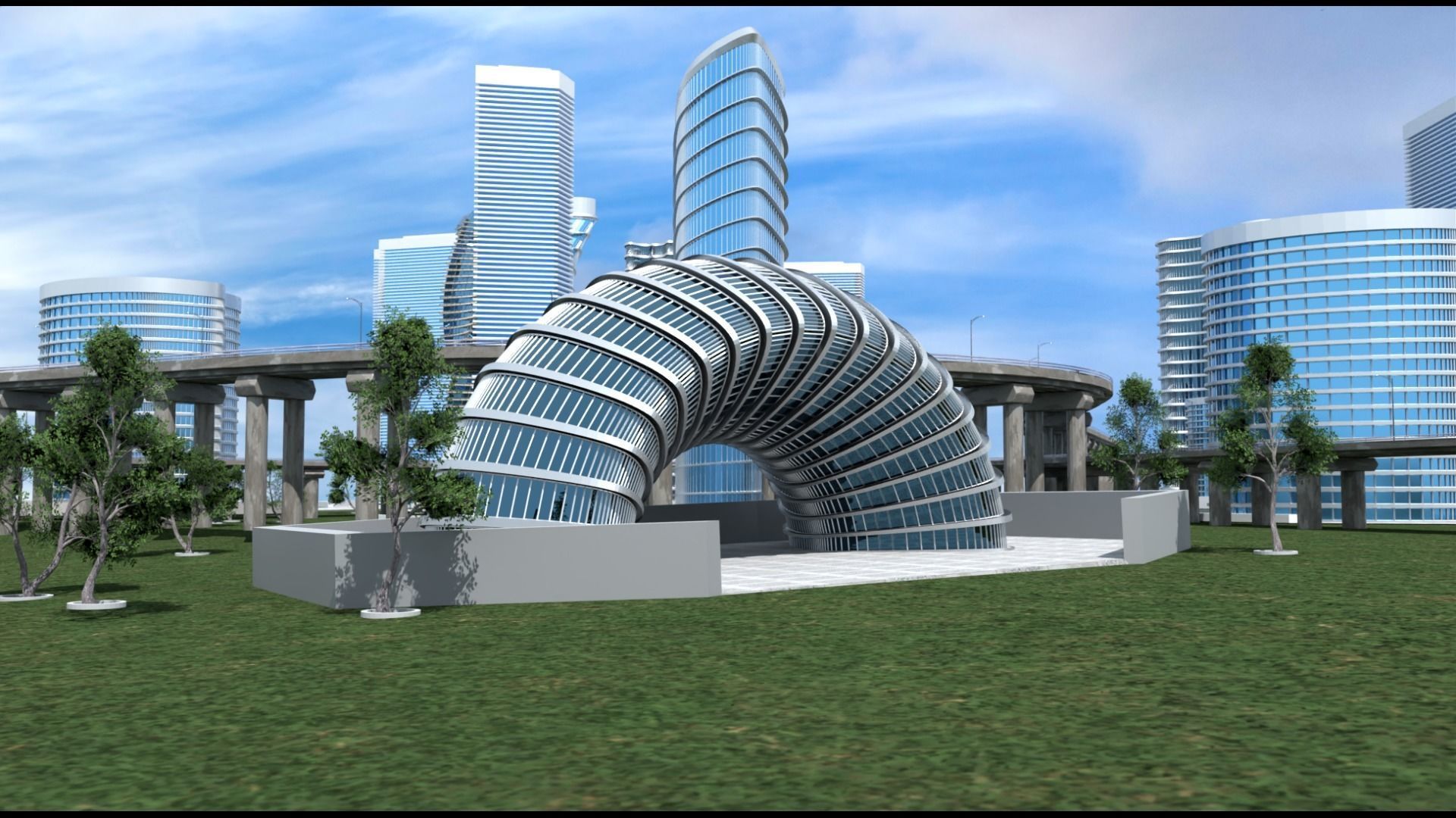 Freeway Highway in Bridge City 3D model_4