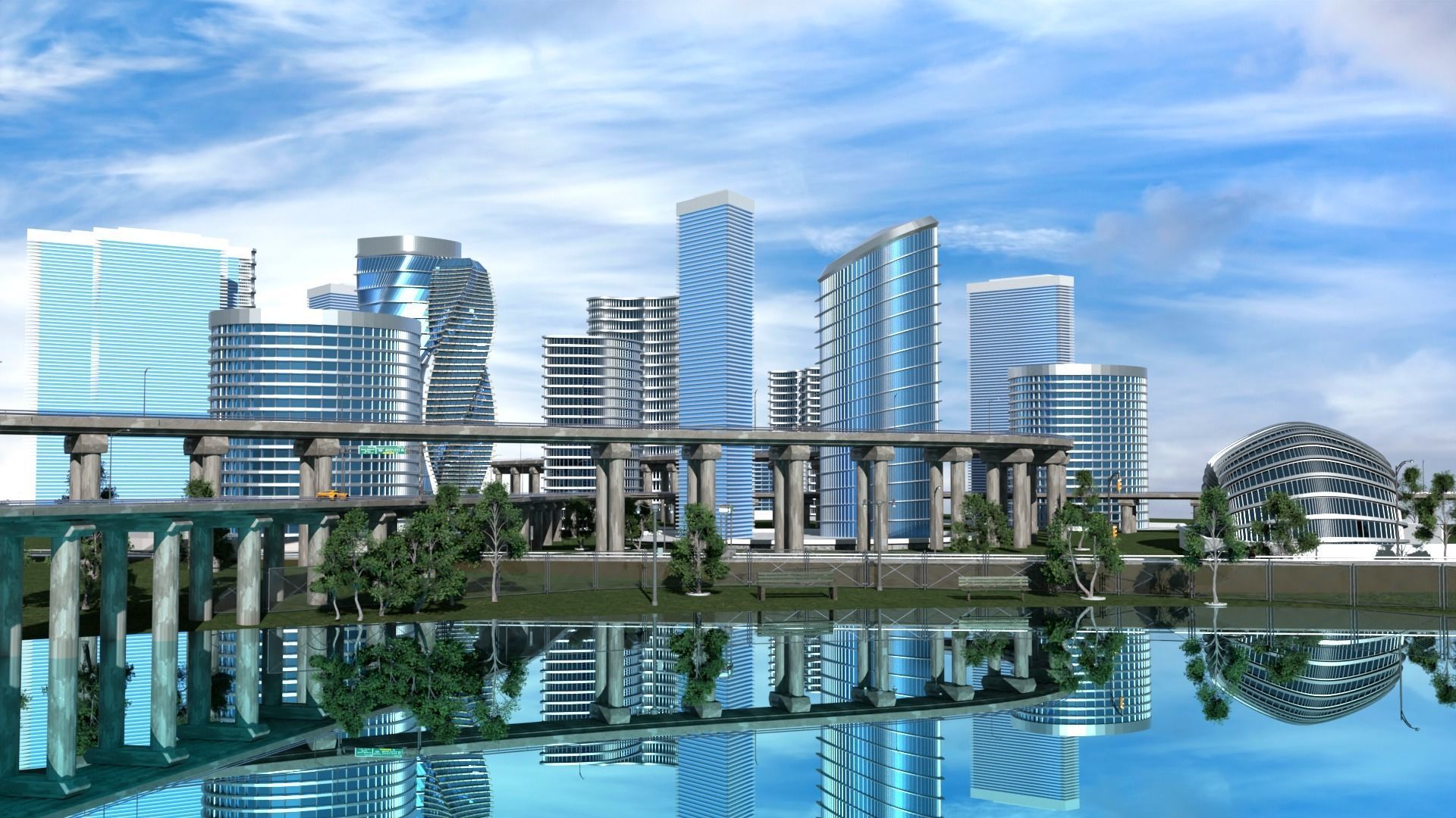 Freeway Highway in Bridge City 3D model_31