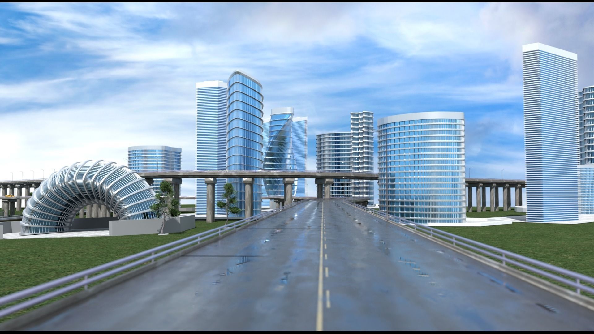 Freeway Highway in Bridge City 3D model_8