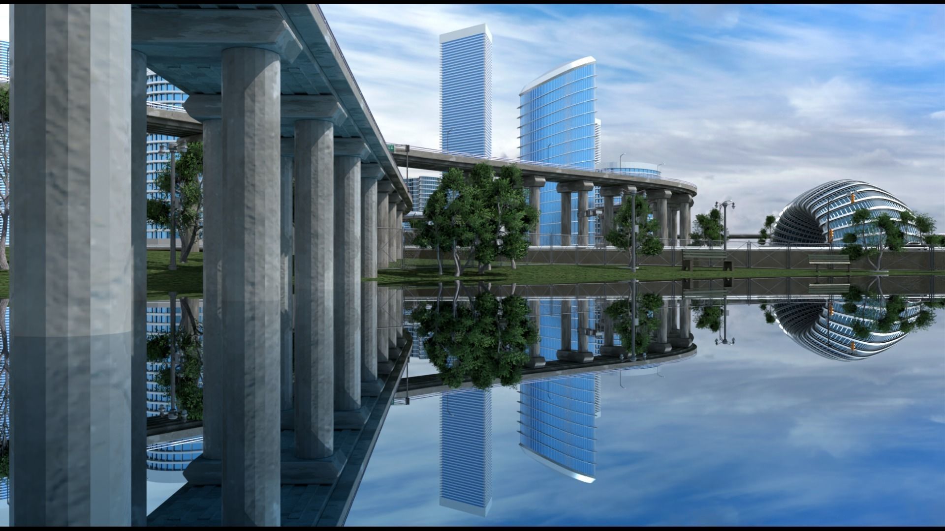 Freeway Highway in Bridge City 3D model_16