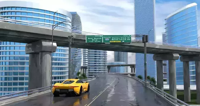 Freeway Highway in Bridge City 3D model