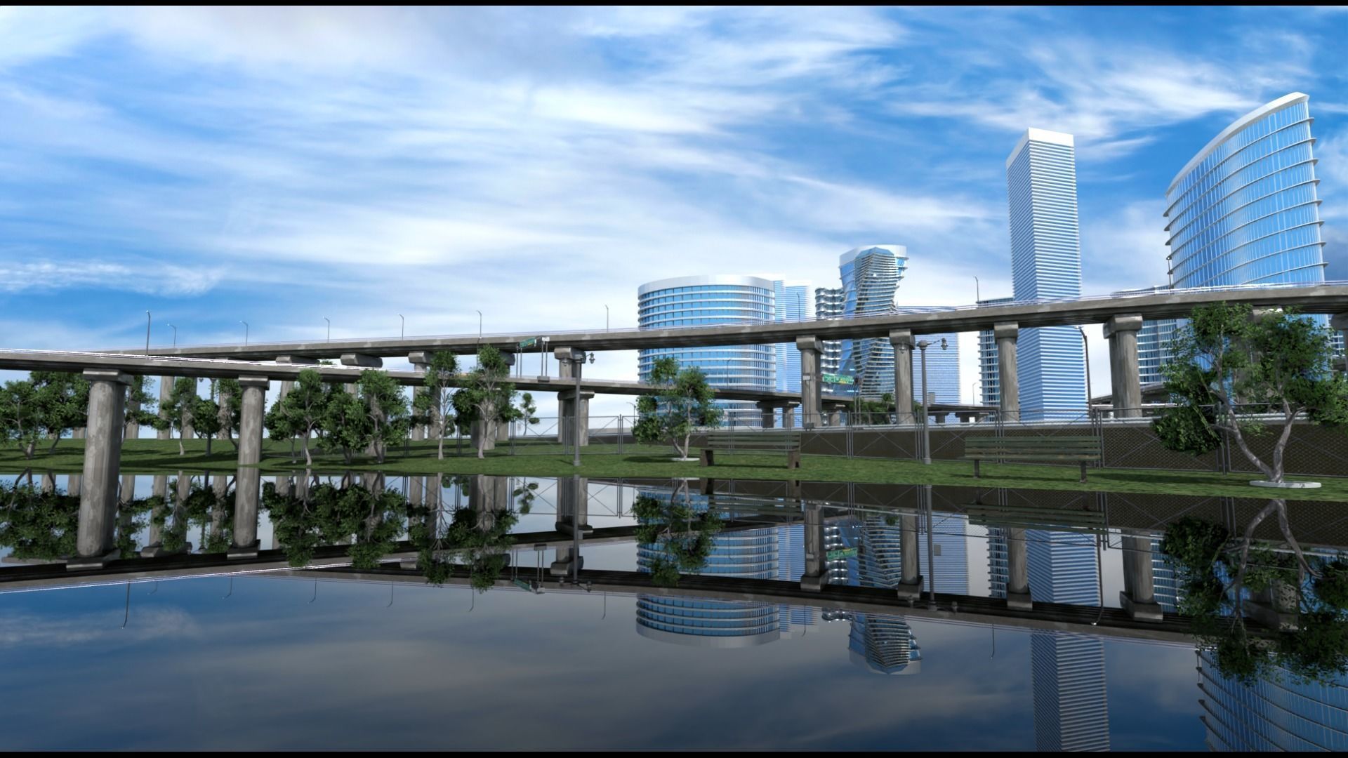 Freeway Highway in Bridge City 3D model_24