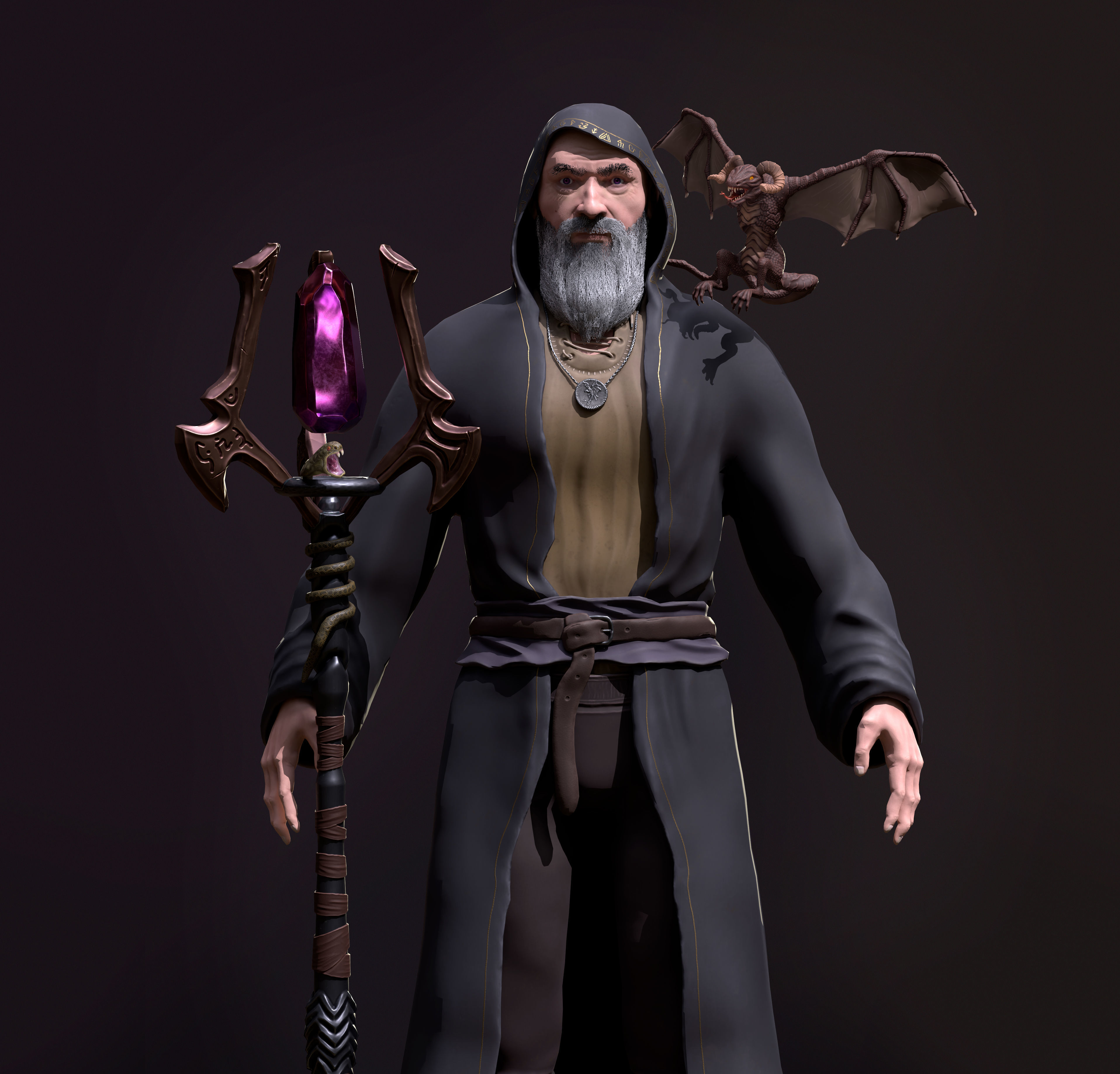 3D model Wizard with Dragon VR / AR / low-poly | CGTrader