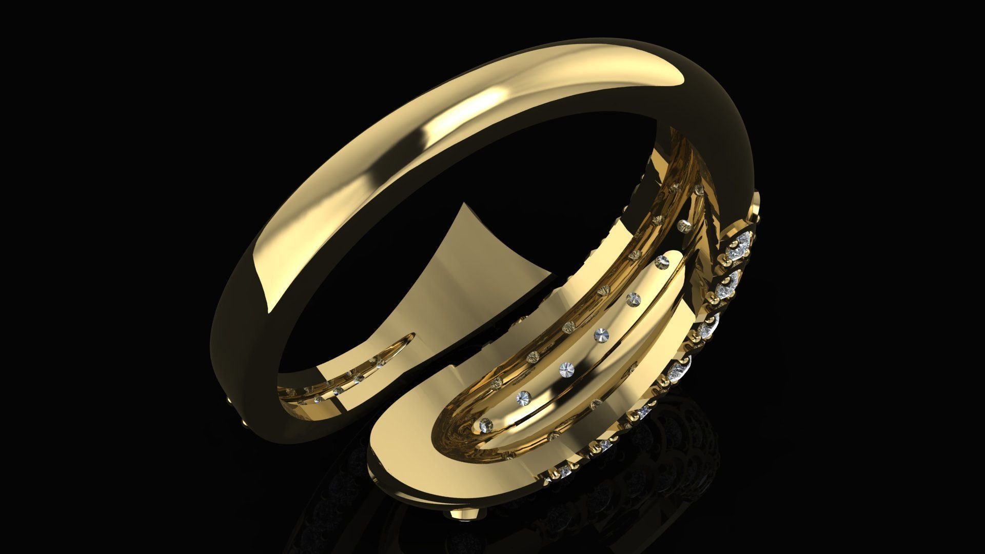 Carp fish ring with diamonds 3D print model_4