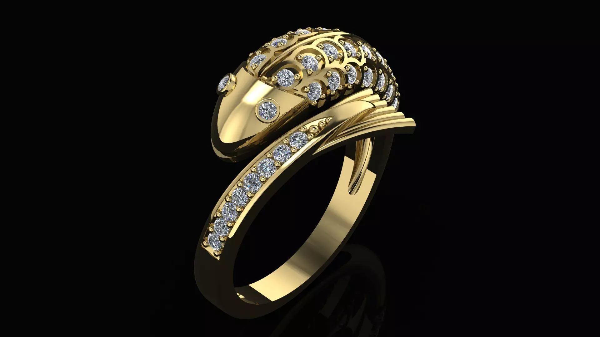 Carp fish ring with diamonds 3D print model_0