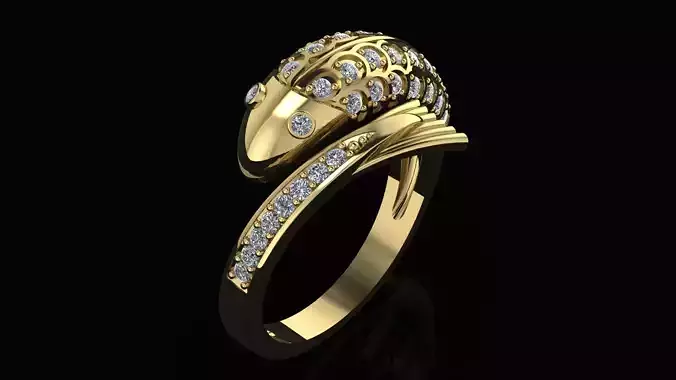 Carp fish ring with diamonds 3D print model