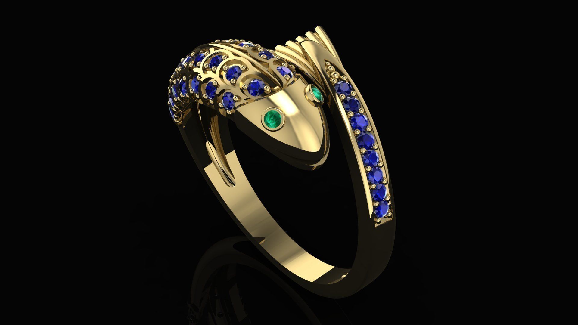 Carp fish ring with diamonds 3D print model_6