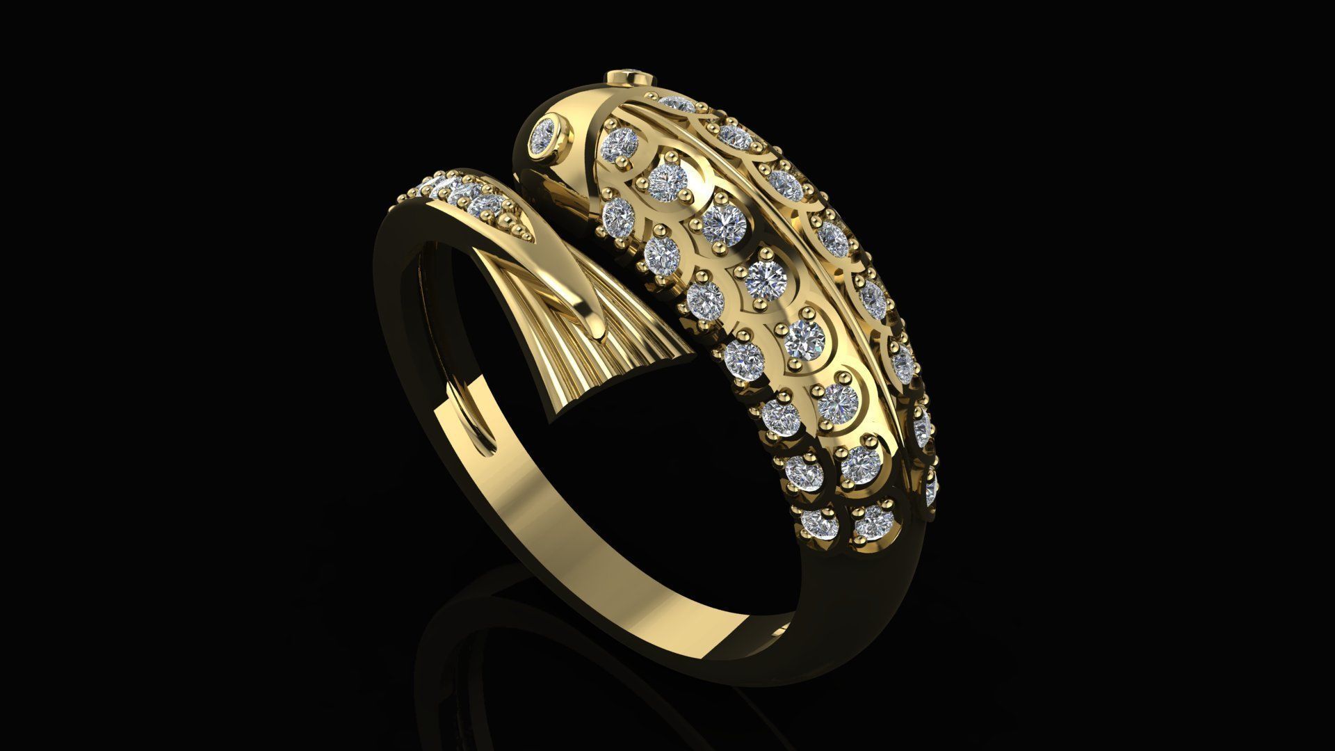 Carp fish ring with diamonds 3D print model_2