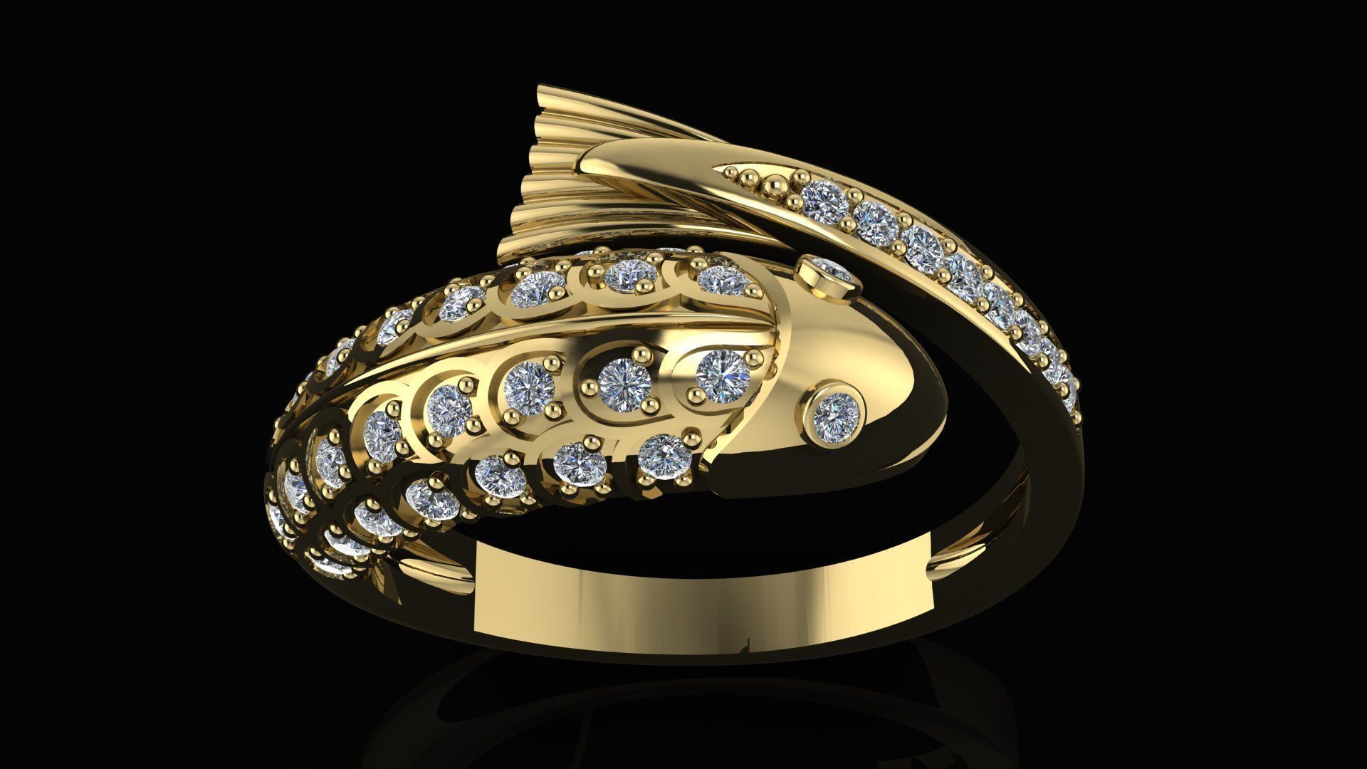 Carp fish ring with diamonds 3D print model_1
