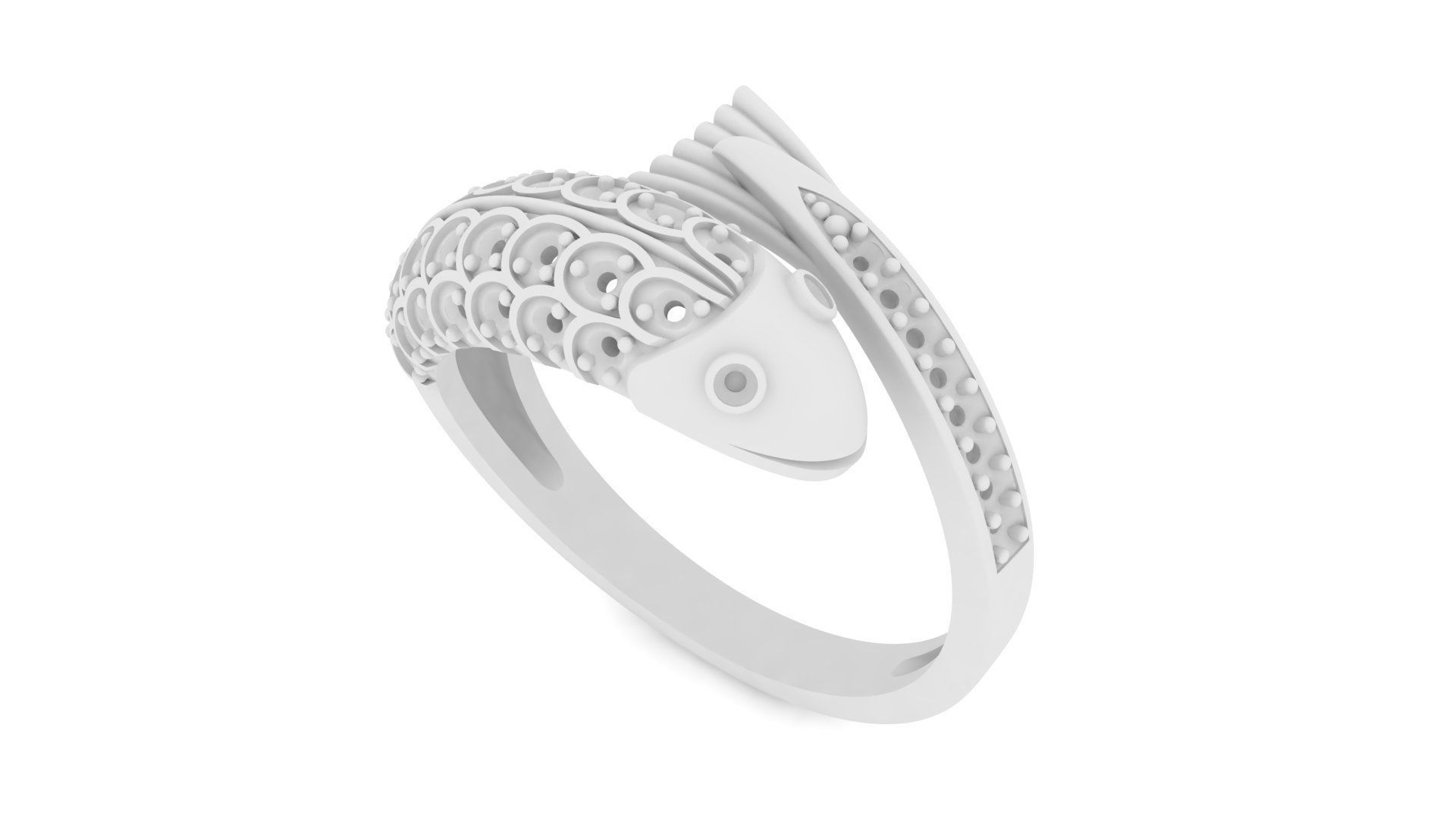 Carp fish ring with diamonds 3D print model_12