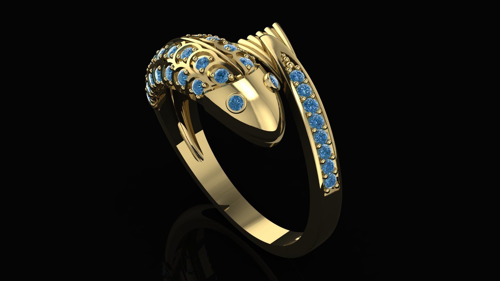 Carp fish ring with diamonds 3D print model_5