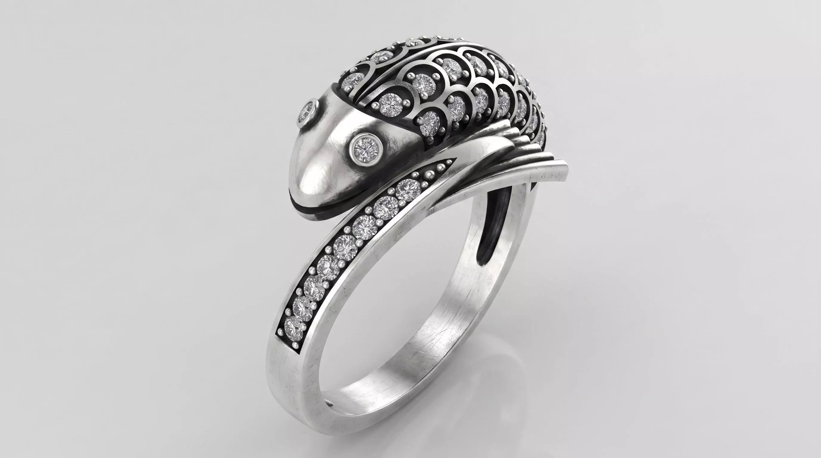 Carp fish ring with diamonds 3D print model