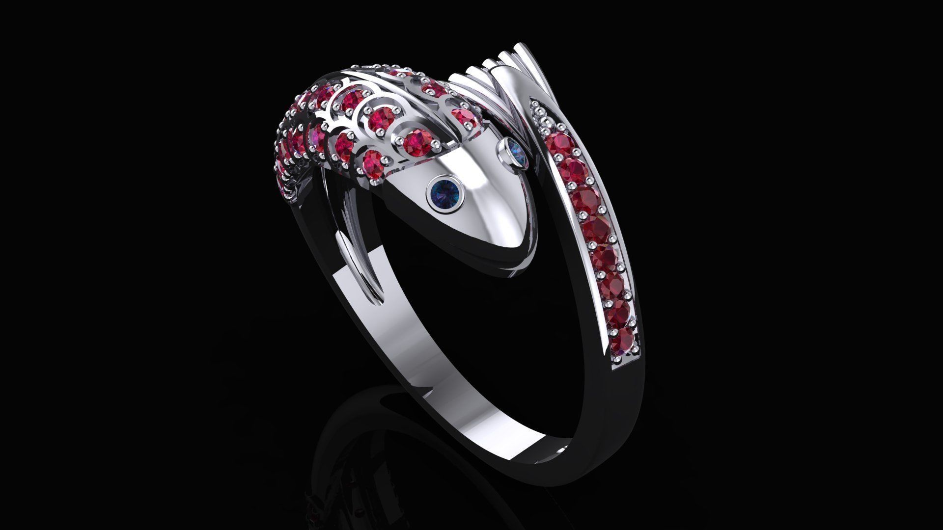 Carp fish ring with diamonds 3D print model_8