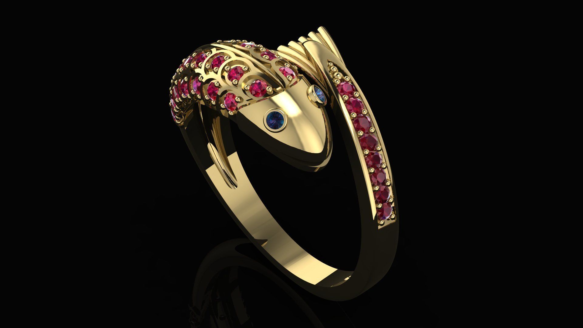 Carp fish ring with diamonds 3D print model_7