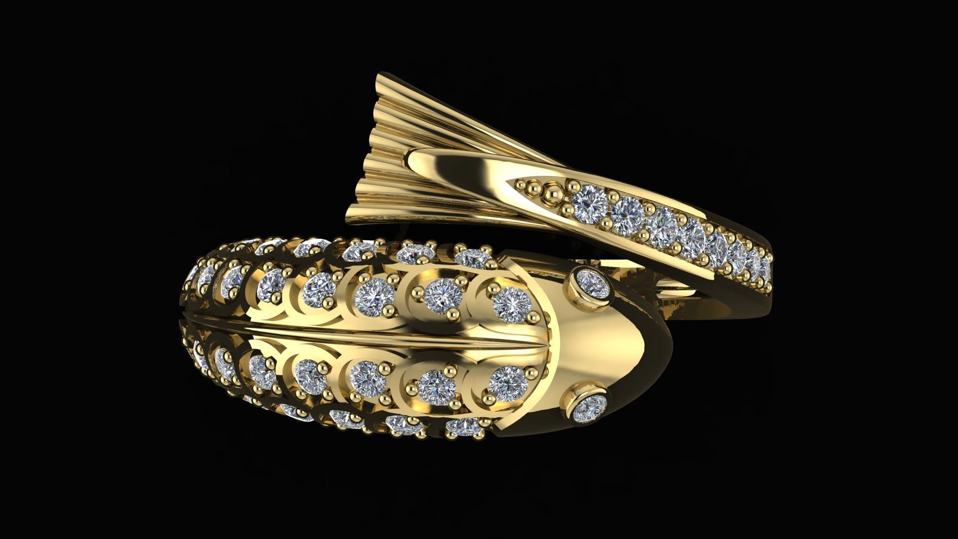 Carp fish ring with diamonds 3D print model_3
