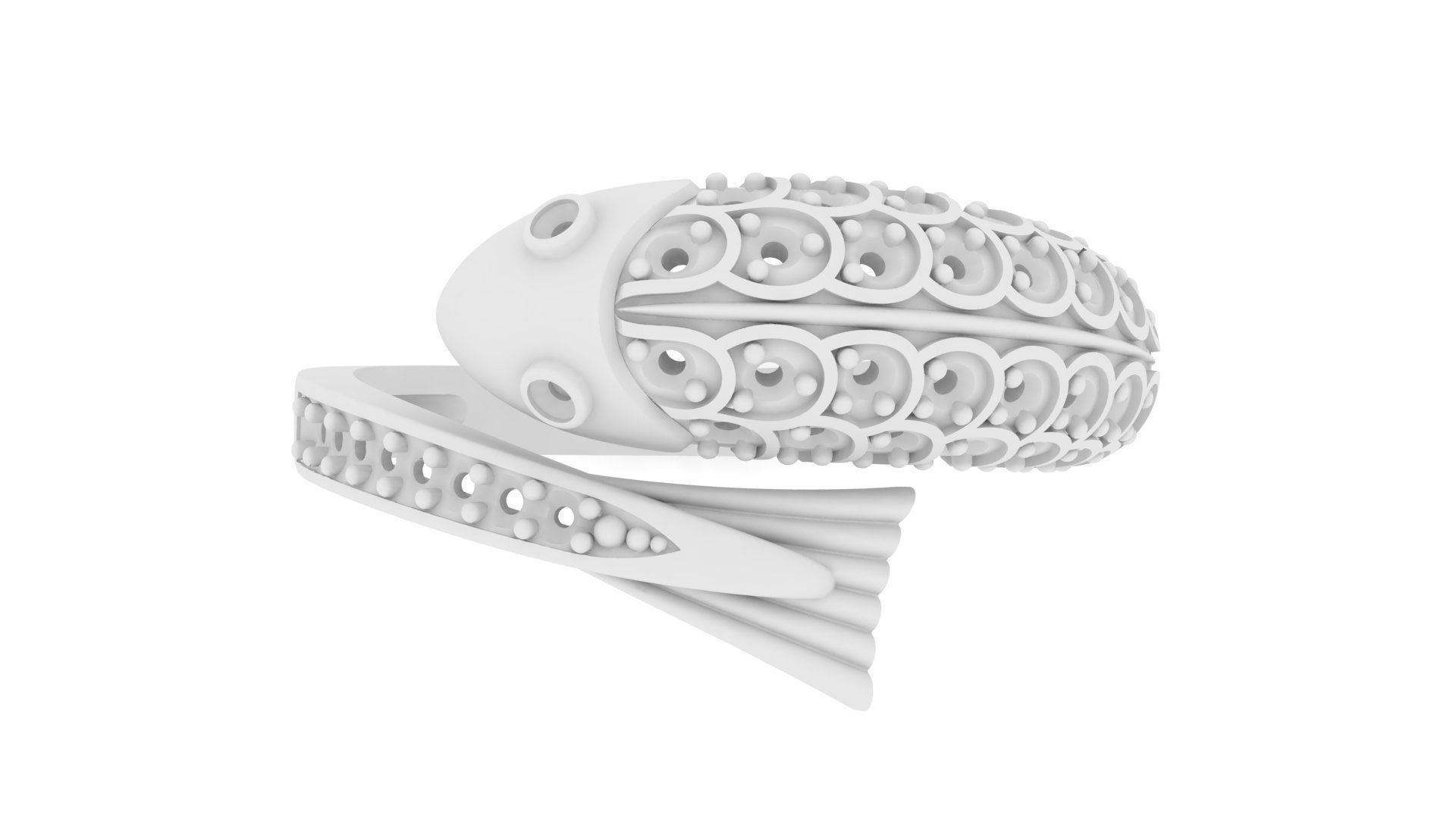 Carp fish ring with diamonds 3D print model_13
