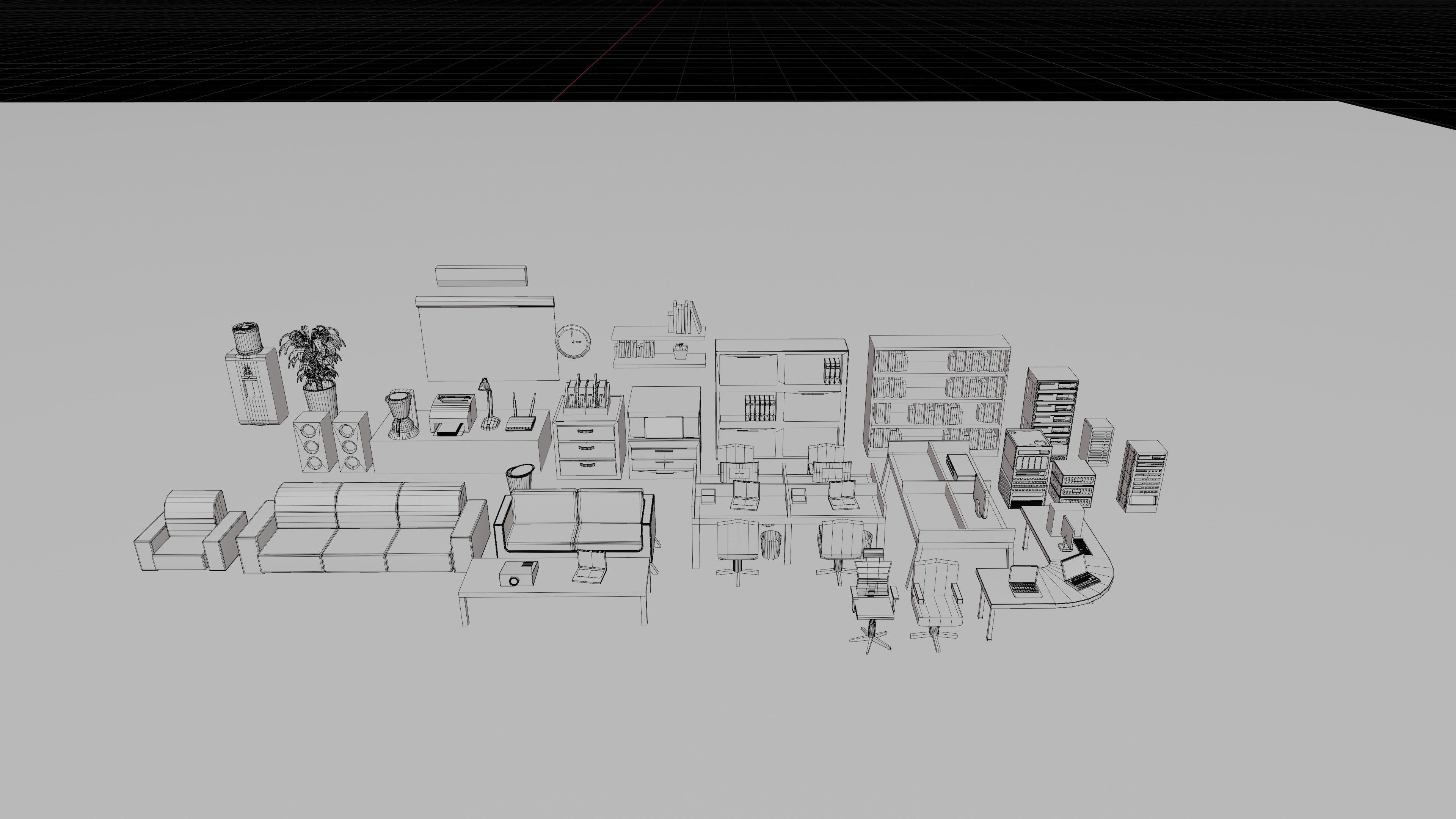 3d lowpoly simple office furniture and objects assets Low-poly 3D model_2