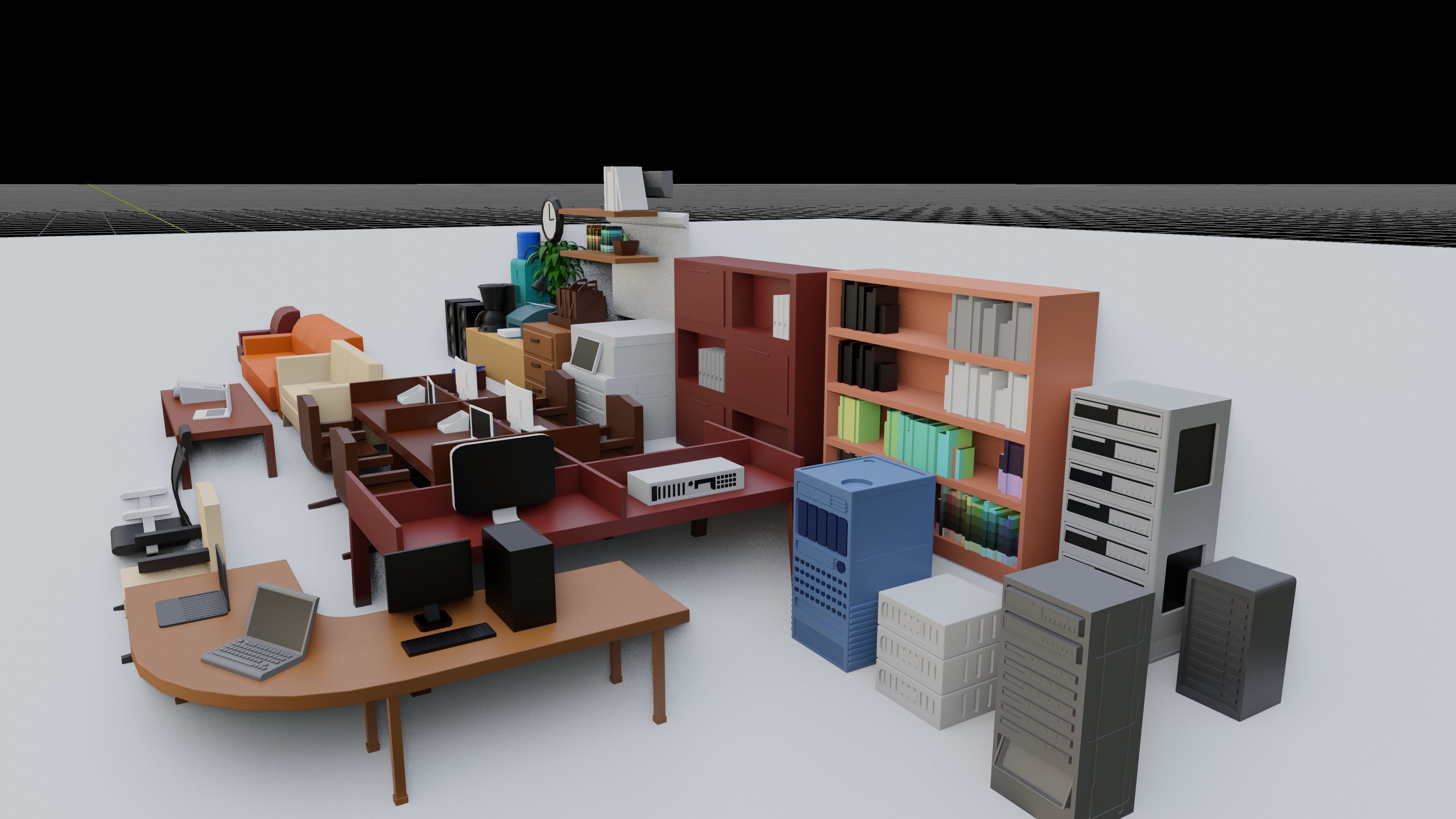 3d lowpoly simple office furniture and objects assets Low-poly 3D model_4