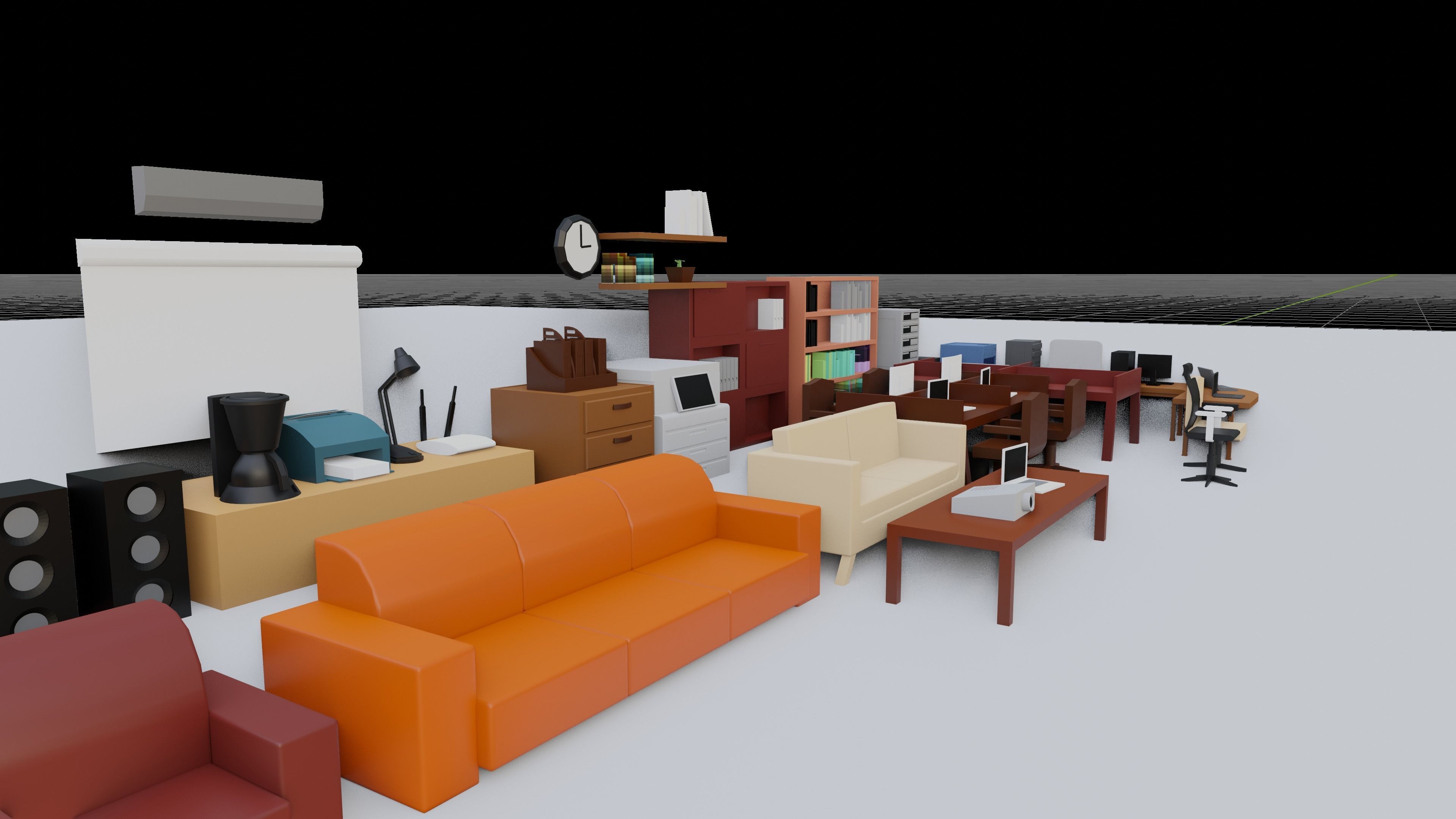 3d lowpoly simple office furniture and objects assets Low-poly 3D model_3