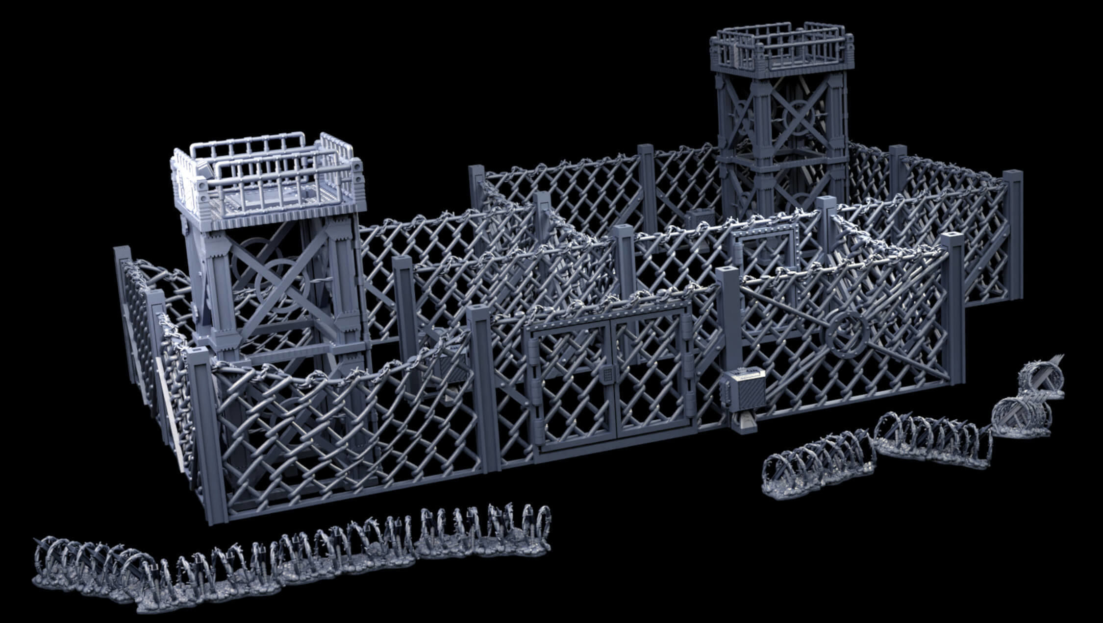 Industrial Chain Link Fences And Watch Towers 3D print model_30