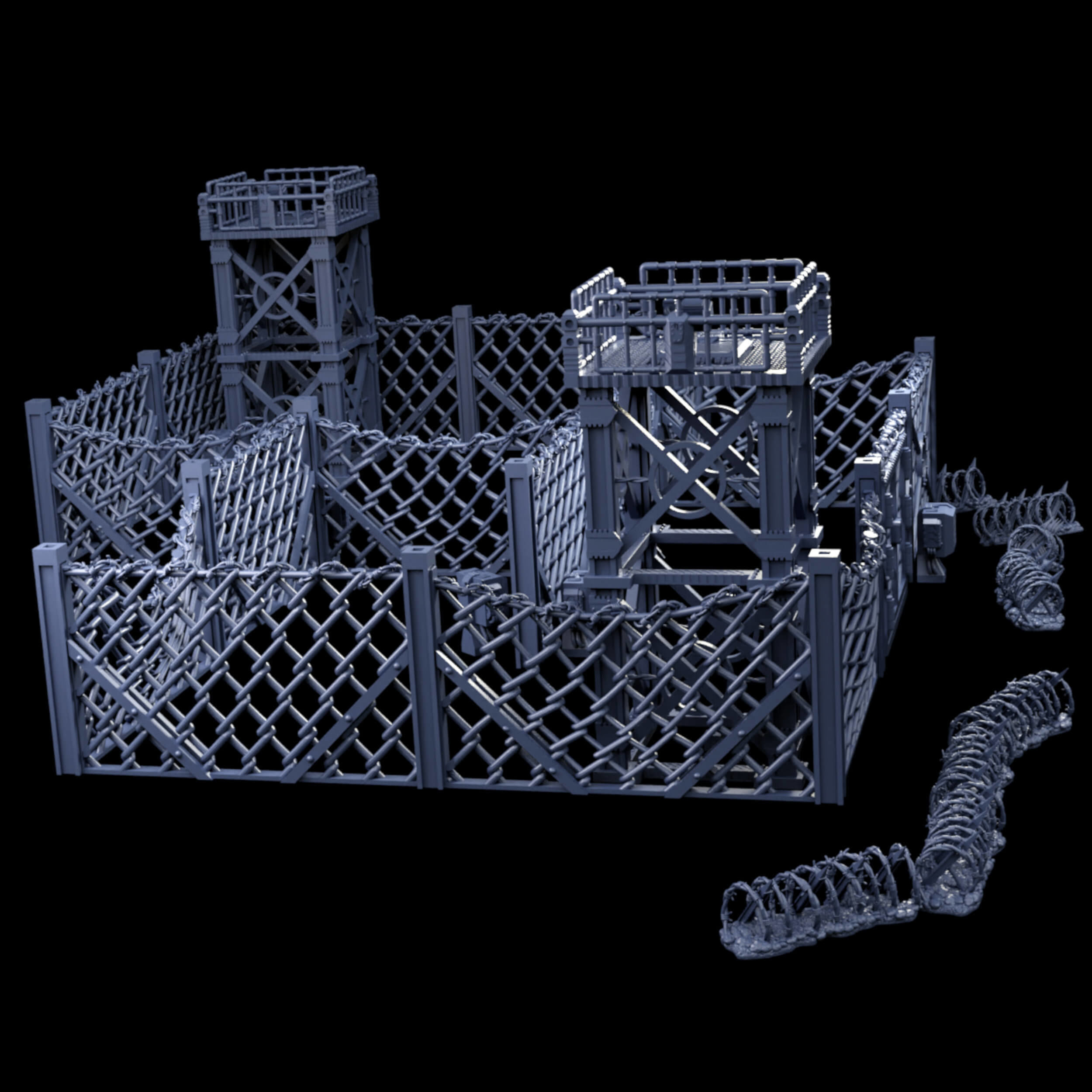 Industrial Chain Link Fences And Watch Towers 3D print model_36