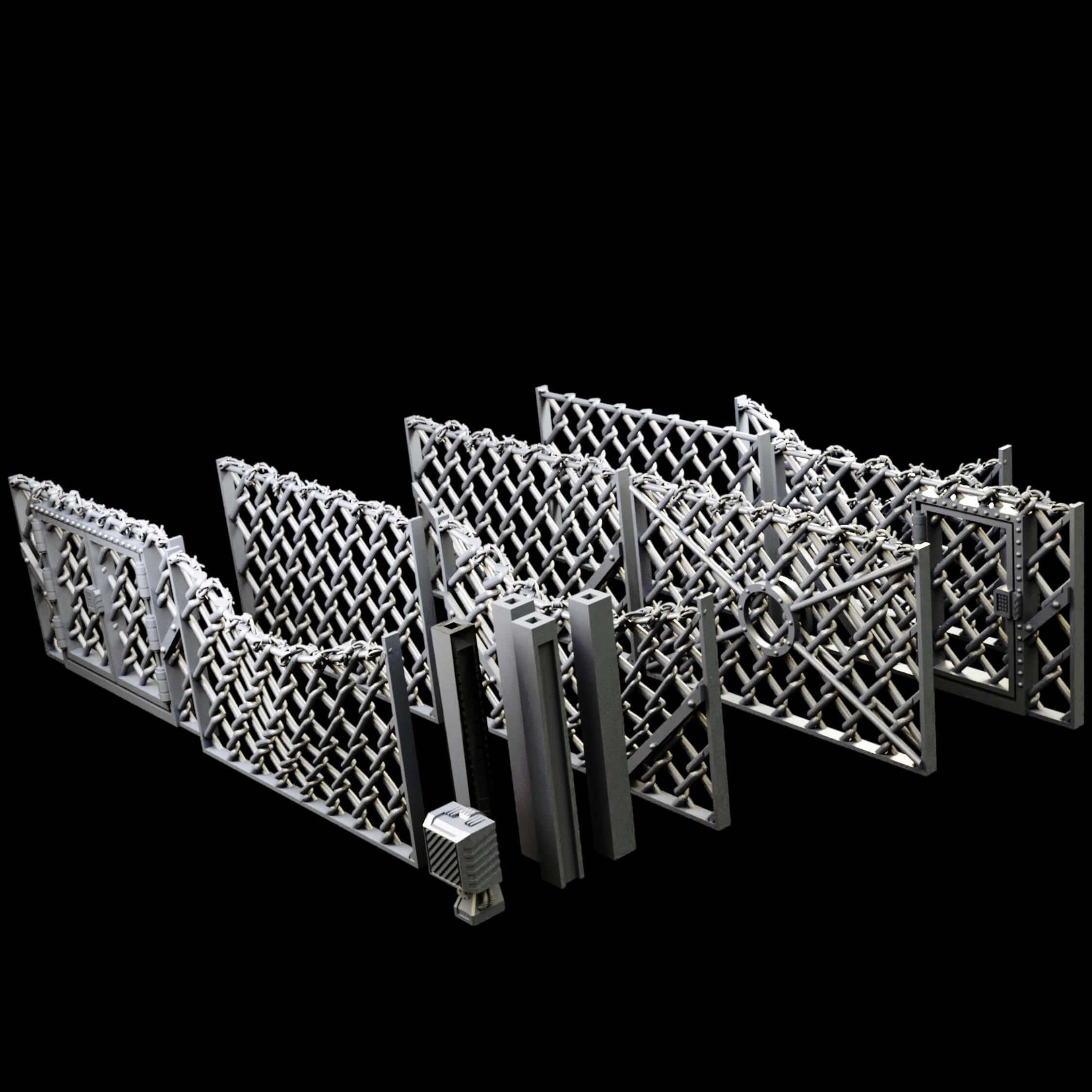 Industrial Chain Link Fences And Watch Towers 3D print model_6