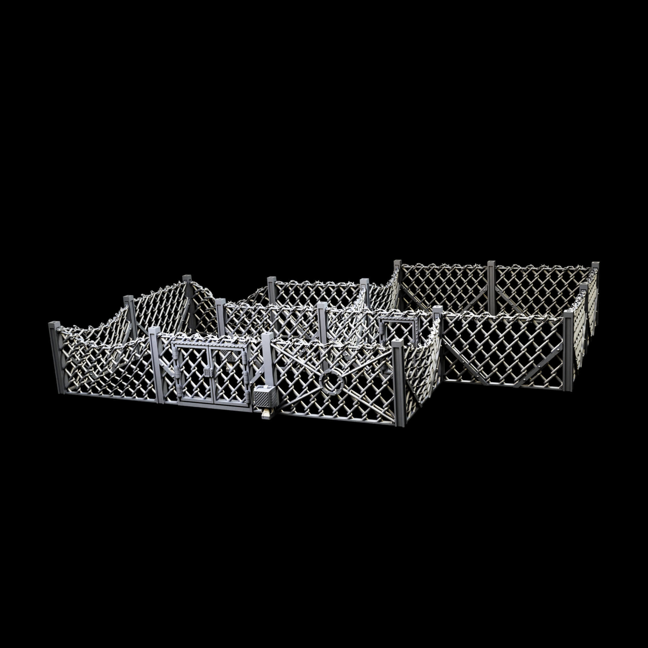 Industrial Chain Link Fences And Watch Towers 3D print model_20