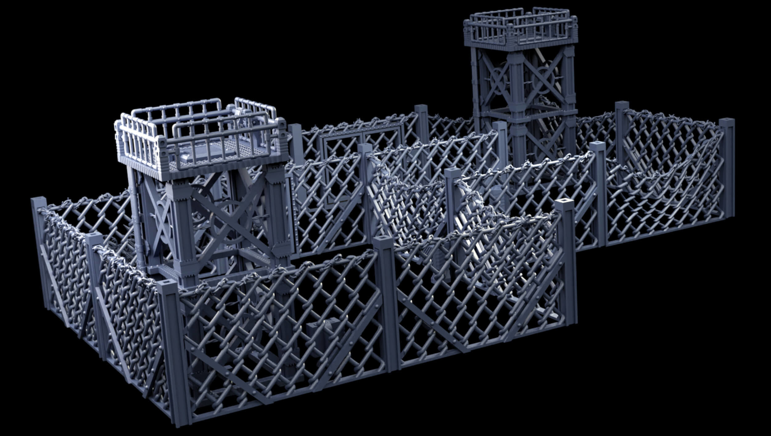 Industrial Chain Link Fences And Watch Towers 3D print model_35