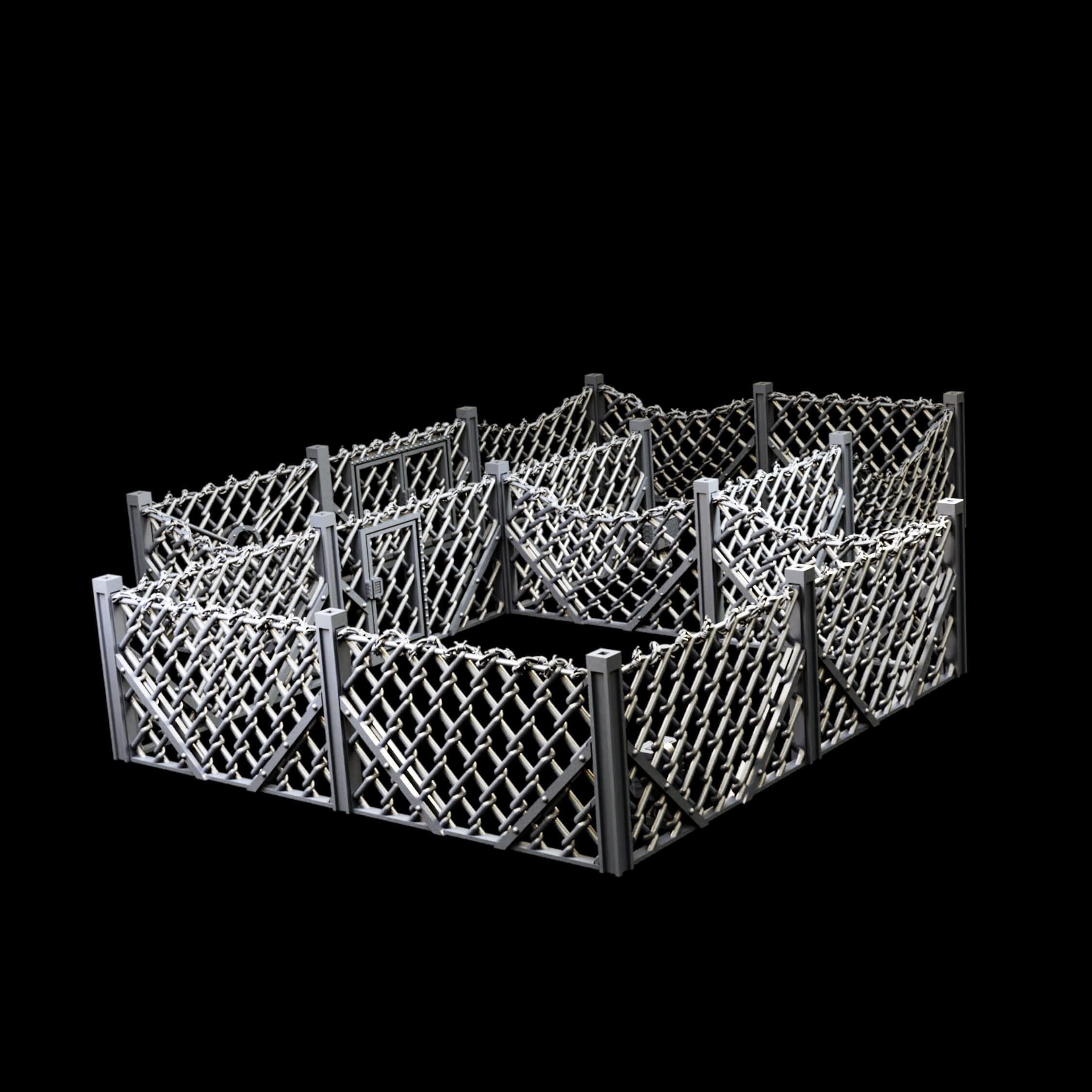 Industrial Chain Link Fences And Watch Towers 3D print model_9