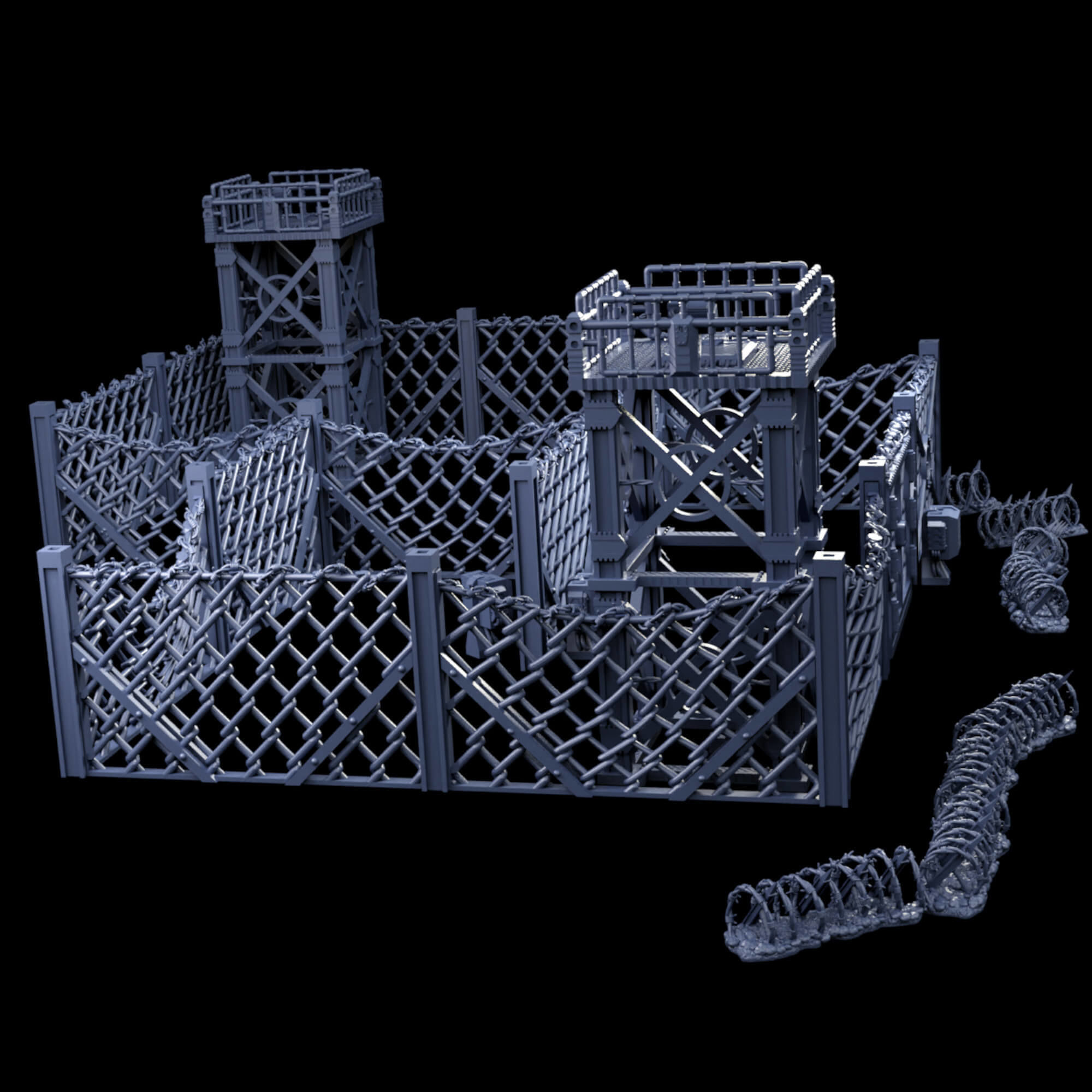 Industrial Chain Link Fences And Watch Towers 3D print model_37
