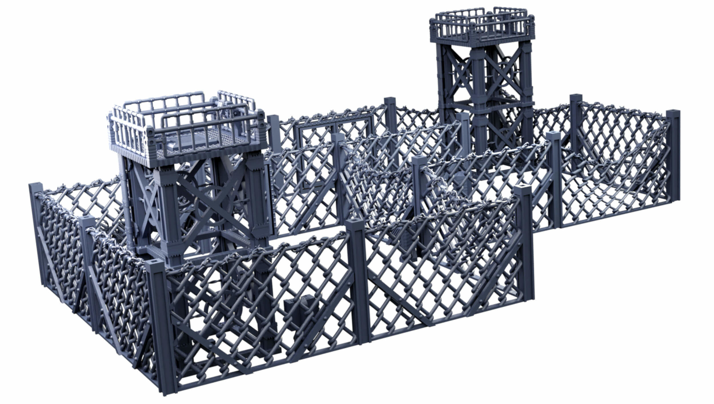 Industrial Chain Link Fences And Watch Towers 3D print model_33