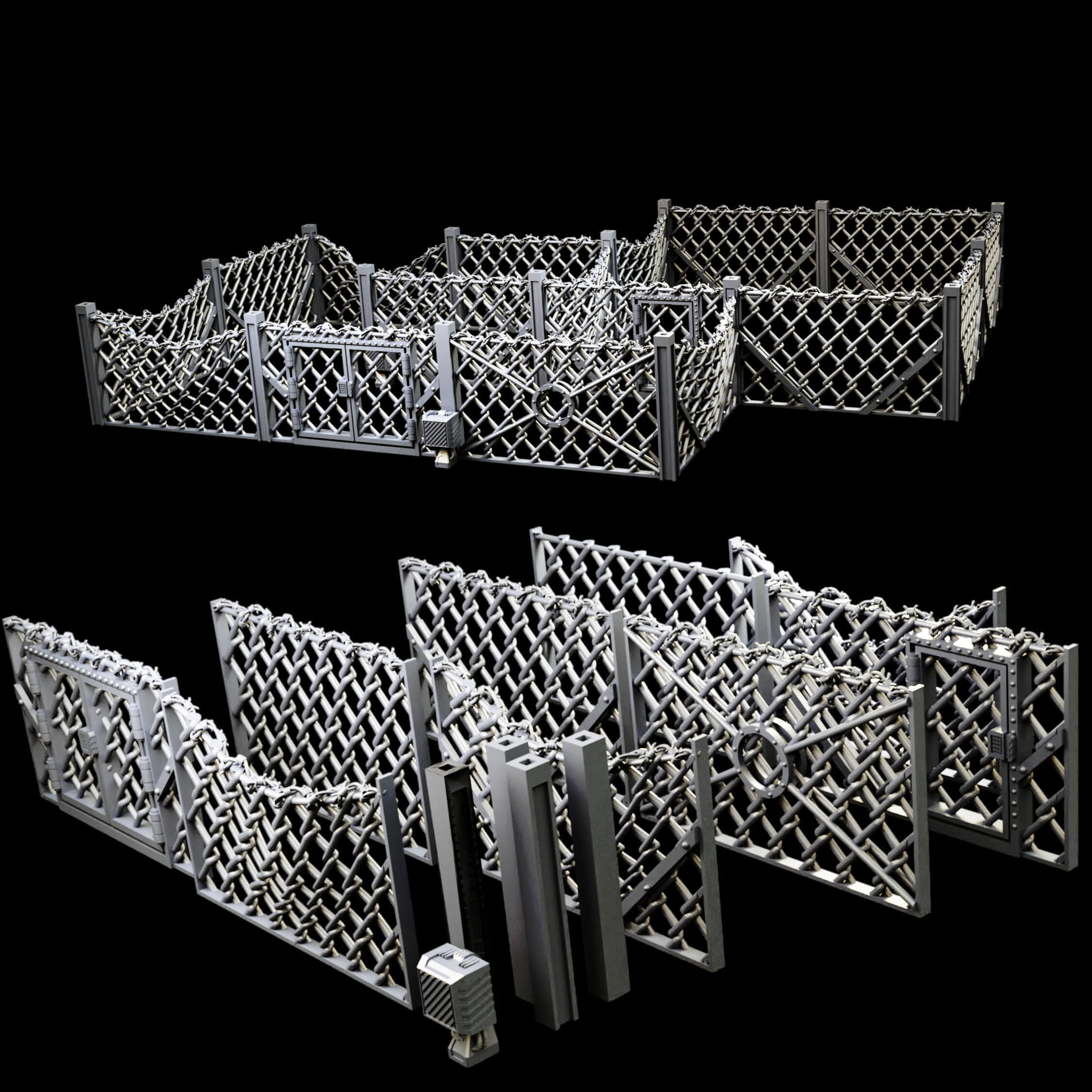 Industrial Chain Link Fences And Watch Towers 3D print model_21