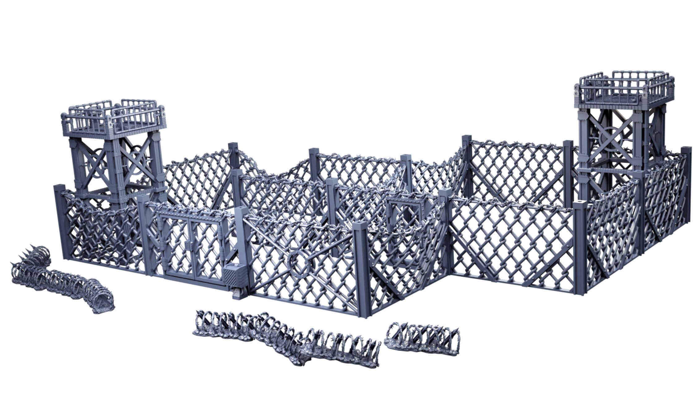 Industrial Chain Link Fences And Watch Towers 3D print model_32