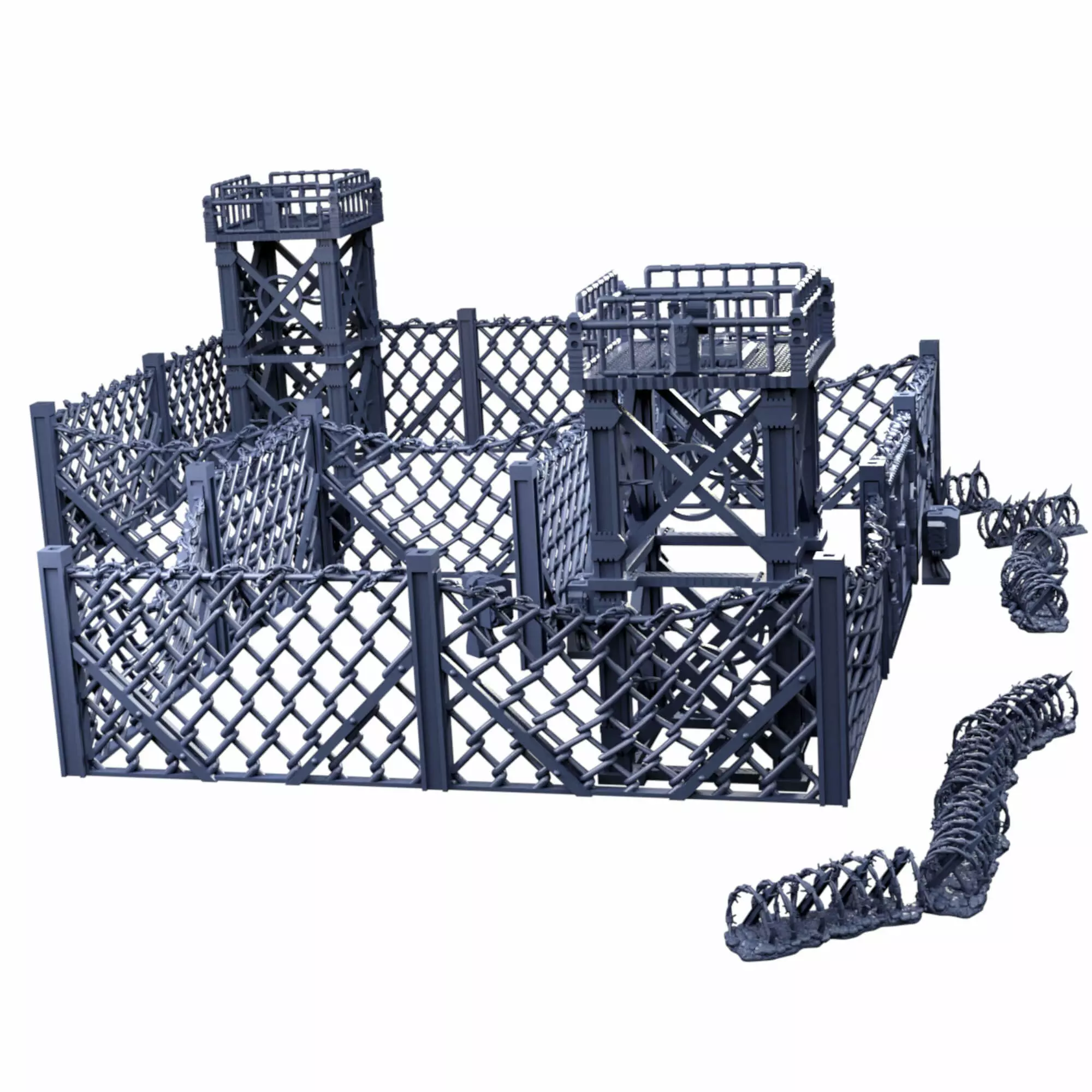 Industrial Chain Link Fences And Watch Towers 3D print model_0