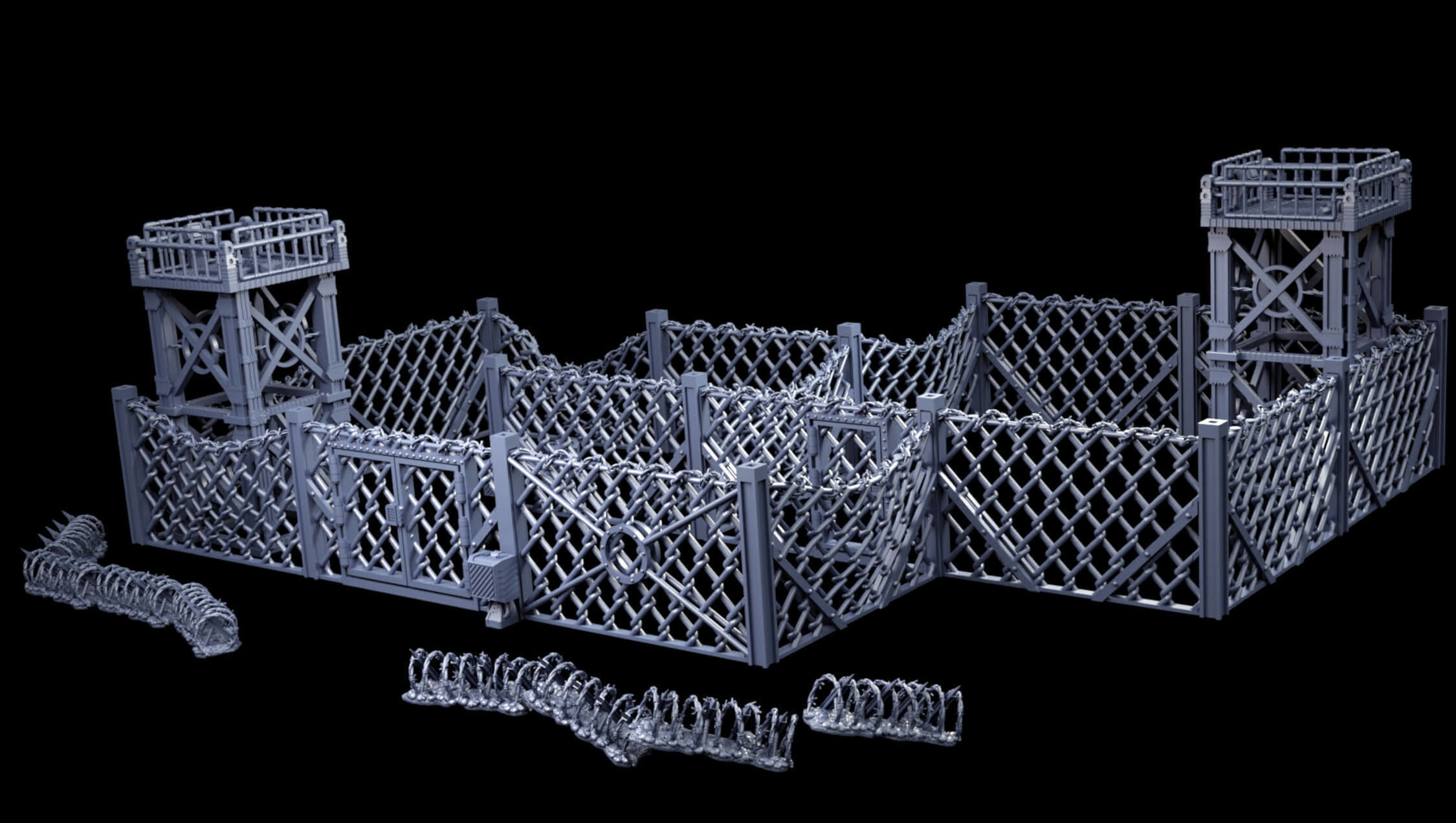 Industrial Chain Link Fences And Watch Towers 3D print model_31