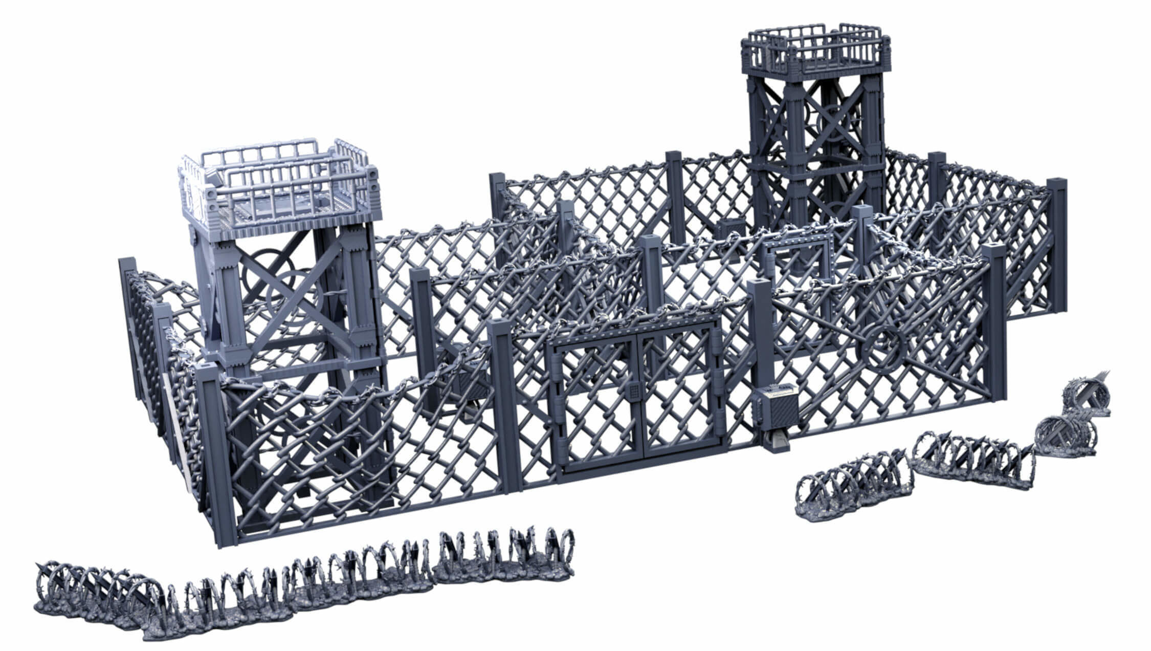 Industrial Chain Link Fences And Watch Towers 3D print model_1