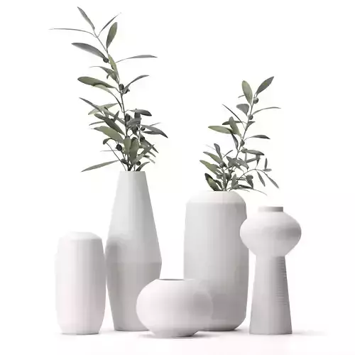 Olive branches in a vase set1 3D model
