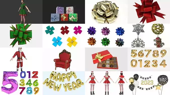 CHRISMAS AND NEW YEAR PACK  3D Model Collection