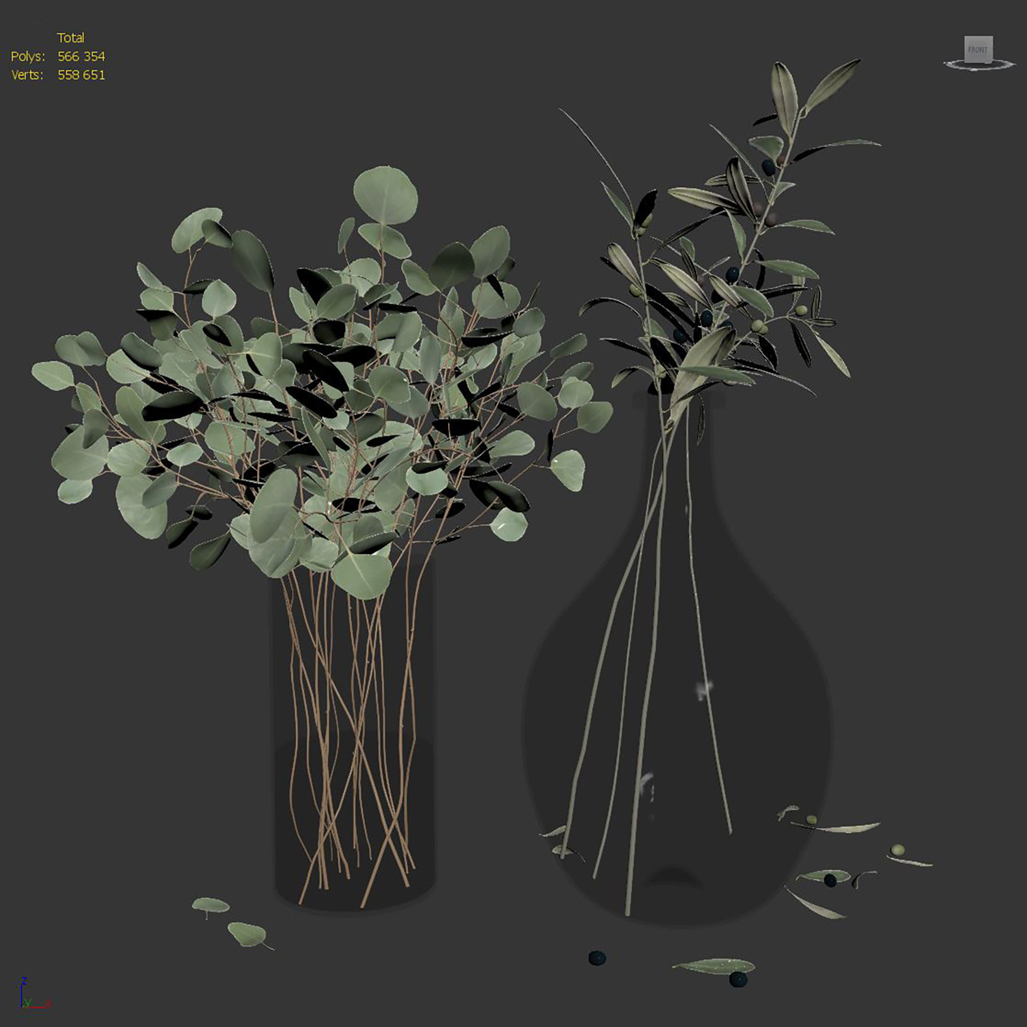Eucalyptus and Olive branches in vases set1 3D model_6