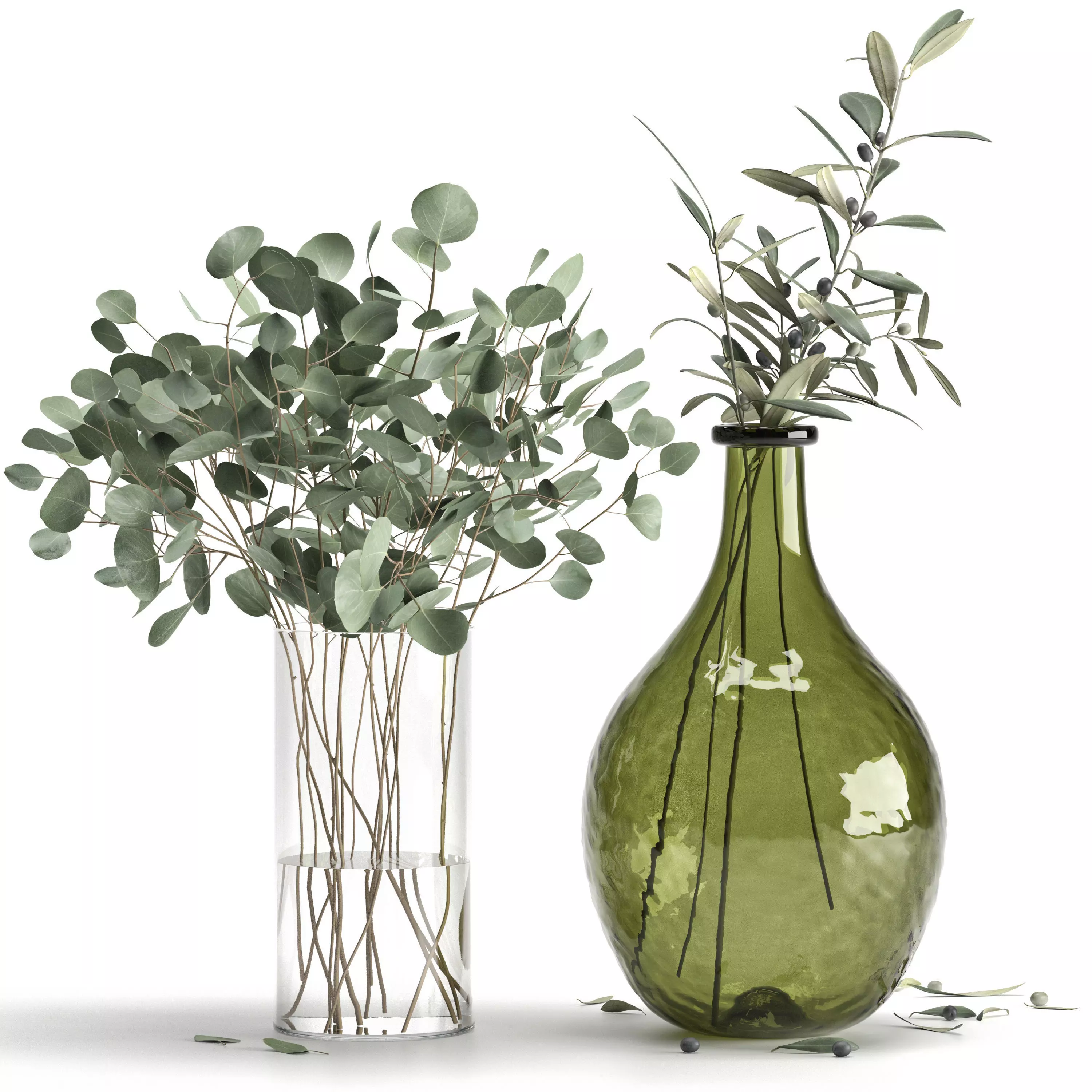 Eucalyptus and Olive branches in vases set1 3D model_0