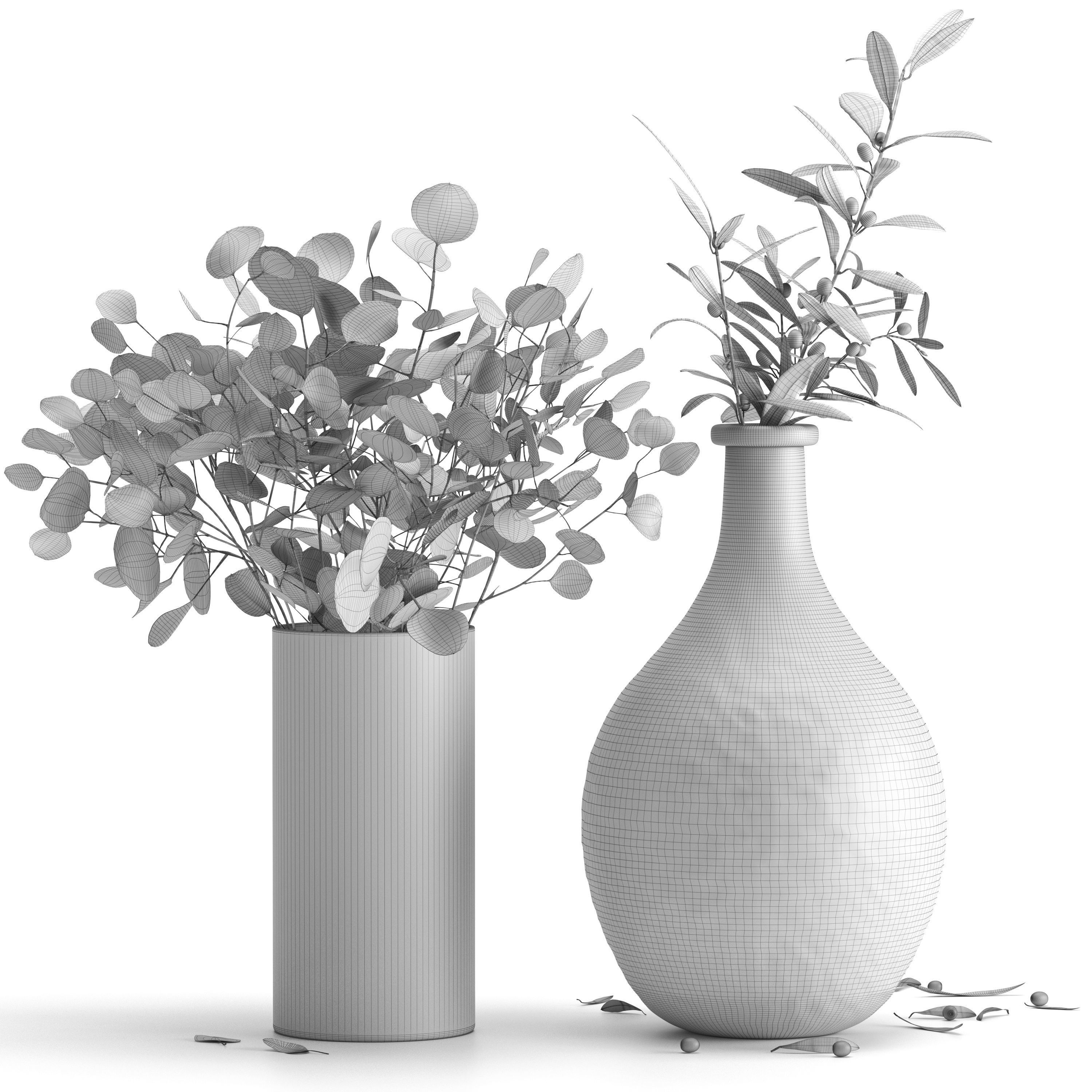 Eucalyptus and Olive branches in vases set1 3D model_5