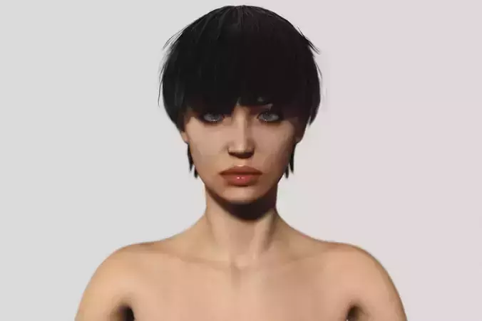 Naked Skinny Woman with Short Hair