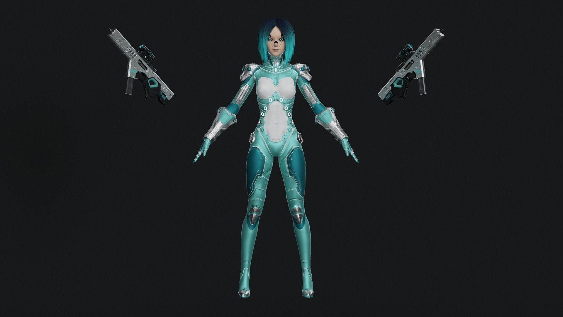 Sci-Fi Girl Game Ready Model Low-poly 3D model_10