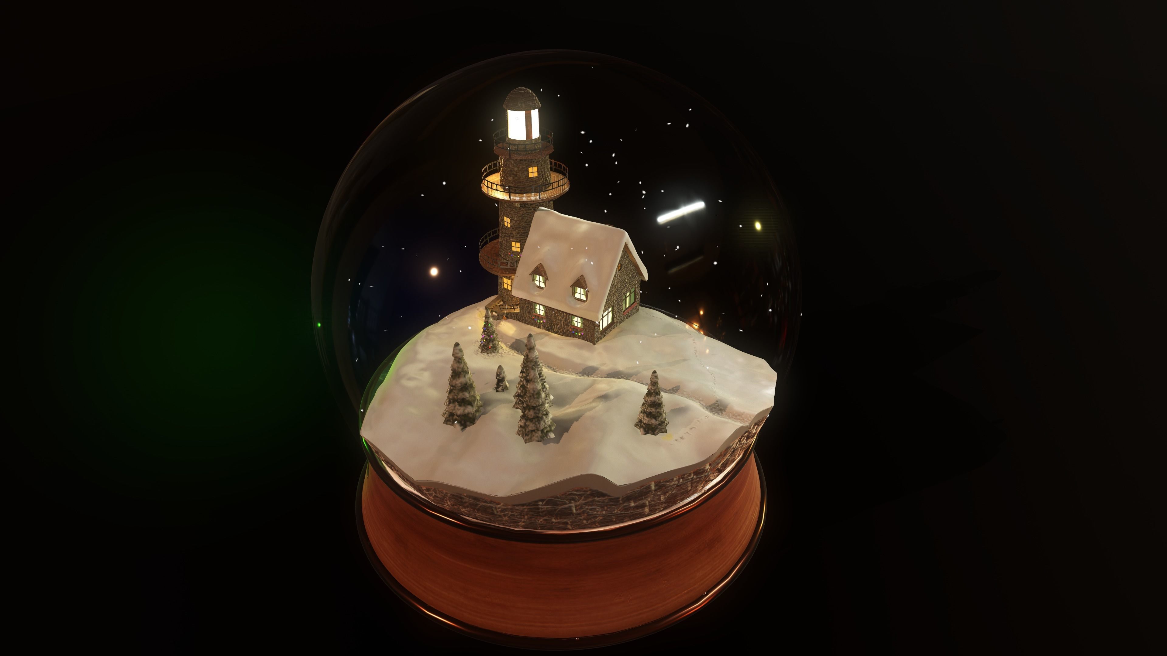 Christmas Snowglobe lighthouse PBR low poly 3D model_5