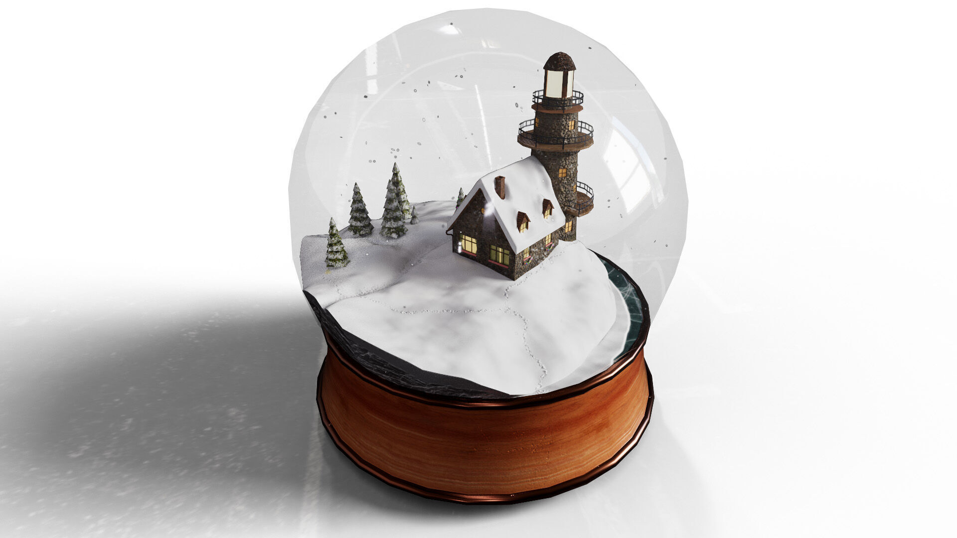 Christmas Snowglobe lighthouse PBR low poly 3D model_3