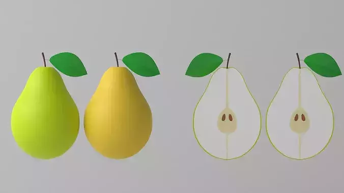 Cartoon Pear Fruit and Slice Low-poly 3D model 4