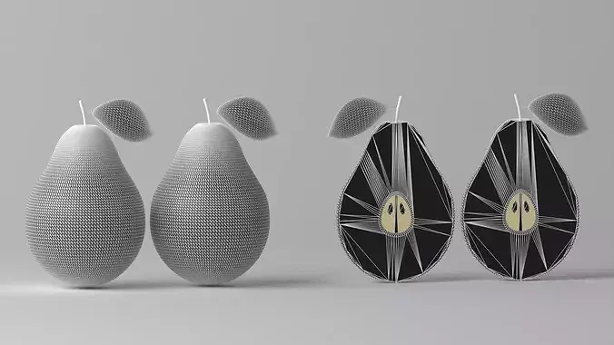 Cartoon Pear Fruit and Slice Low-poly 3D model 6