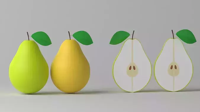 Cartoon Pear Fruit and Slice Low-poly 3D model 3
